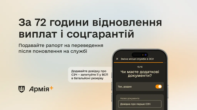 Повернутися із СЗЧ за спрощеною процедурою через Армія+ можна до 30 серпня – Міноборони