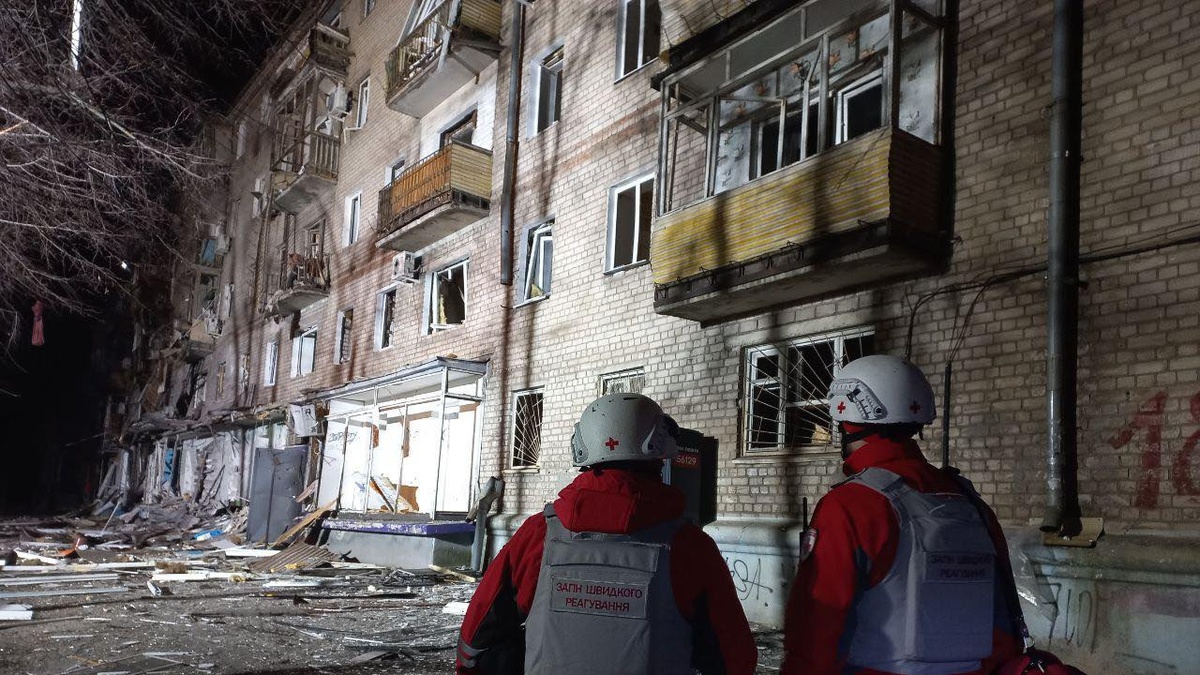 Ukrainian Red Cross providing first aid to victims of Russian air attack in Zaporizhia