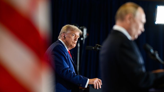 President Donald Trump and Russian president Vladimir Putin in Anchorage, Alaska, August 15, 2025