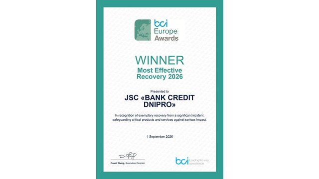 Credit Dnipro Bank — Winner of the BCI Europe Awards 2026